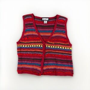 Vintage RUNWAY Colorful Crochet Knit‎ Vest M Boho Y2K Festival Sweater Hippie